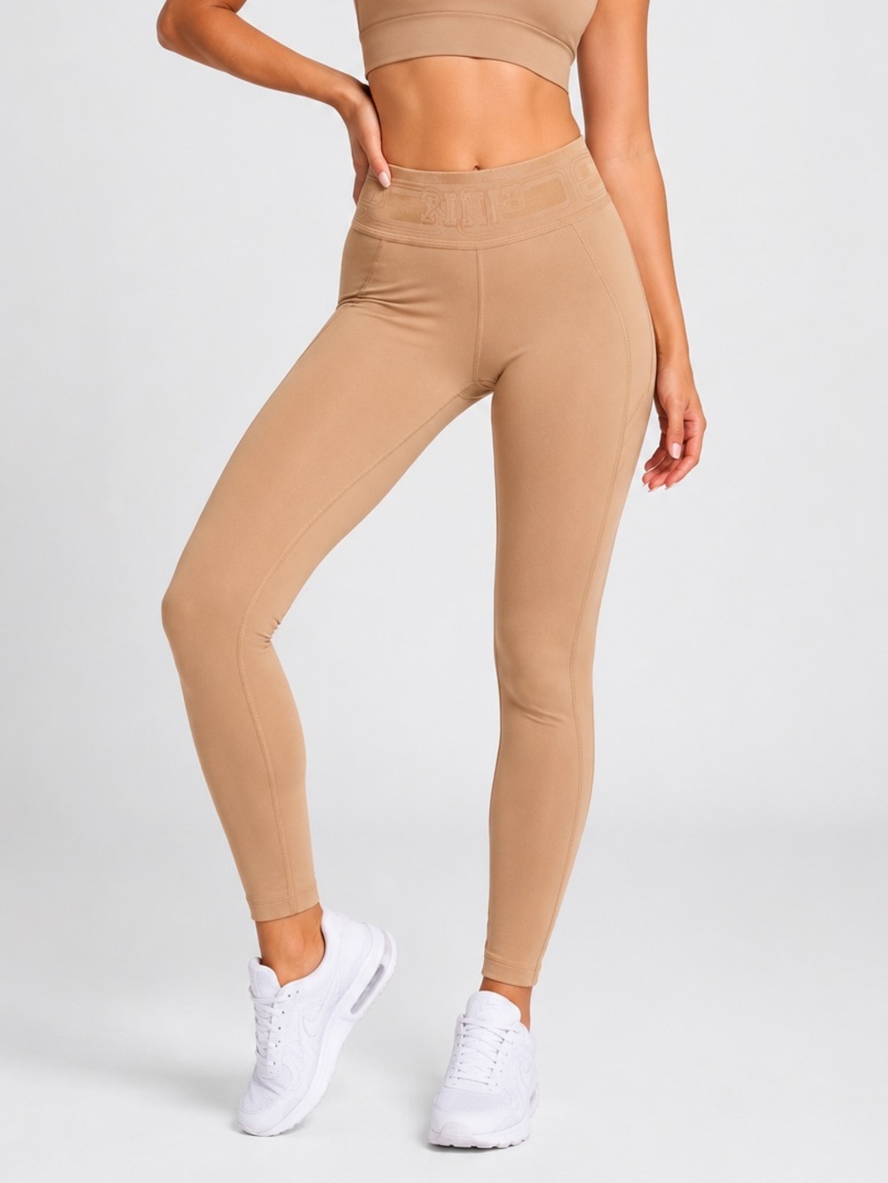 PINK Victoria’s Secret Active Leggings L Beige High Rise Logo Waistband